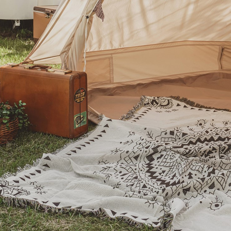 簡約幾何圖案民族風沙發毯戶外露營帳篷佈置針織線毯