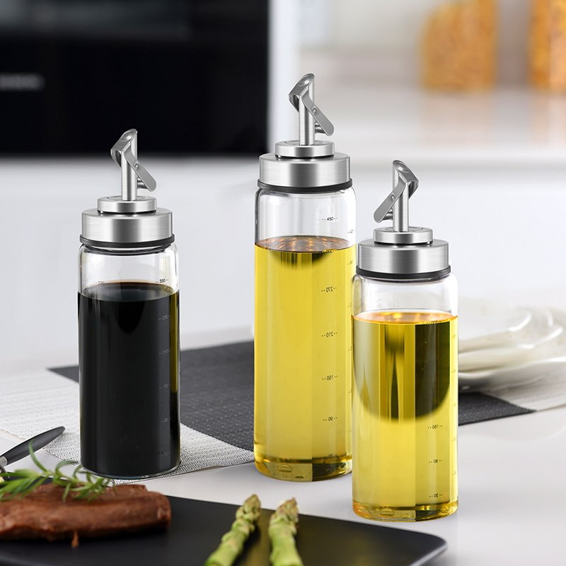自動開蓋油瓶不掛油控油壺 油壺 玻璃油瓶 家用廚房 大容量 歐式組合裝