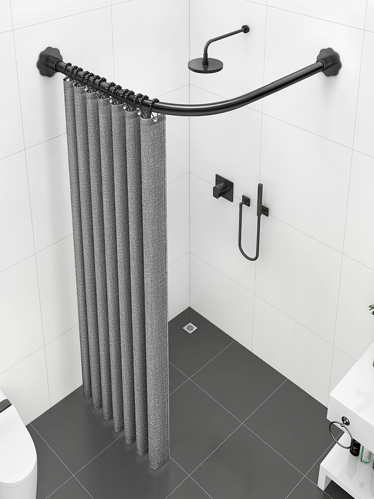 u型隔斷簾乾溼分離弧形杆 防水布簾創意簡約浴室浴簾