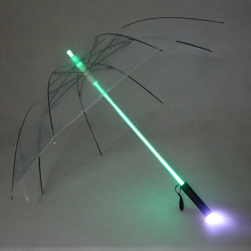 網紅雨傘ins透明中棒發光創意傘舞臺道具晴雨兩用長柄LED發光傘 (8.3折)