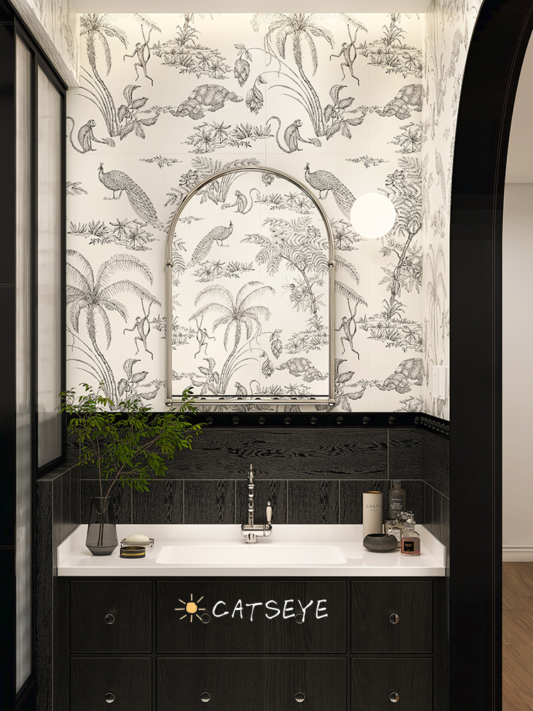 復古黑白花磚營造法式浪漫廚房廁所浴室牆磚防滑地磚