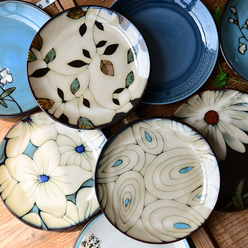 美式窯變釉陶瓷餐盤手繪西餐盤子牛排盤子甜品點心盤