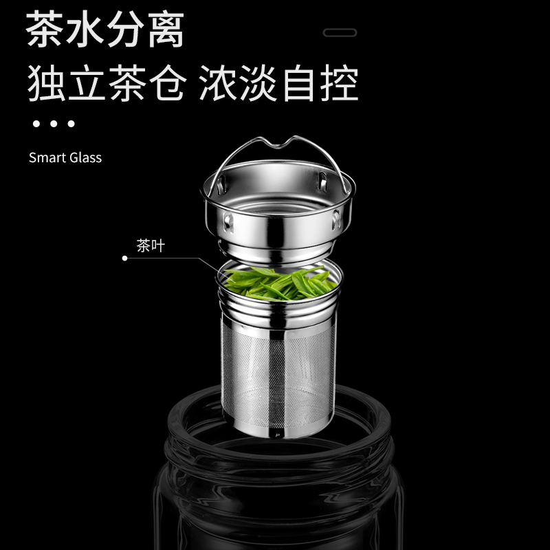 新中式雙層玻璃杯帶蓋家用茶杯茶水分離車載杯子