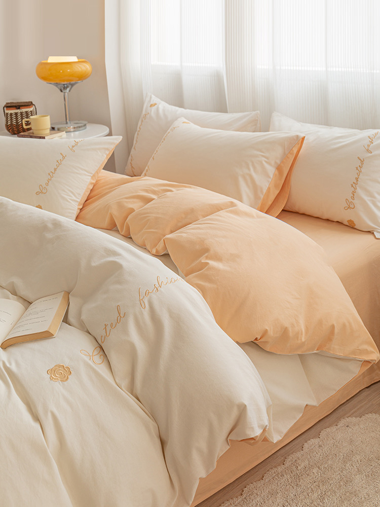 高級感超柔水洗純棉床單四件組 全棉簡約床品純色被套