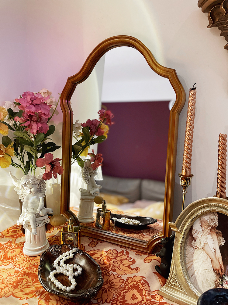 復古懷舊加安加麗掛鏡 木質臥室梳妝鏡子