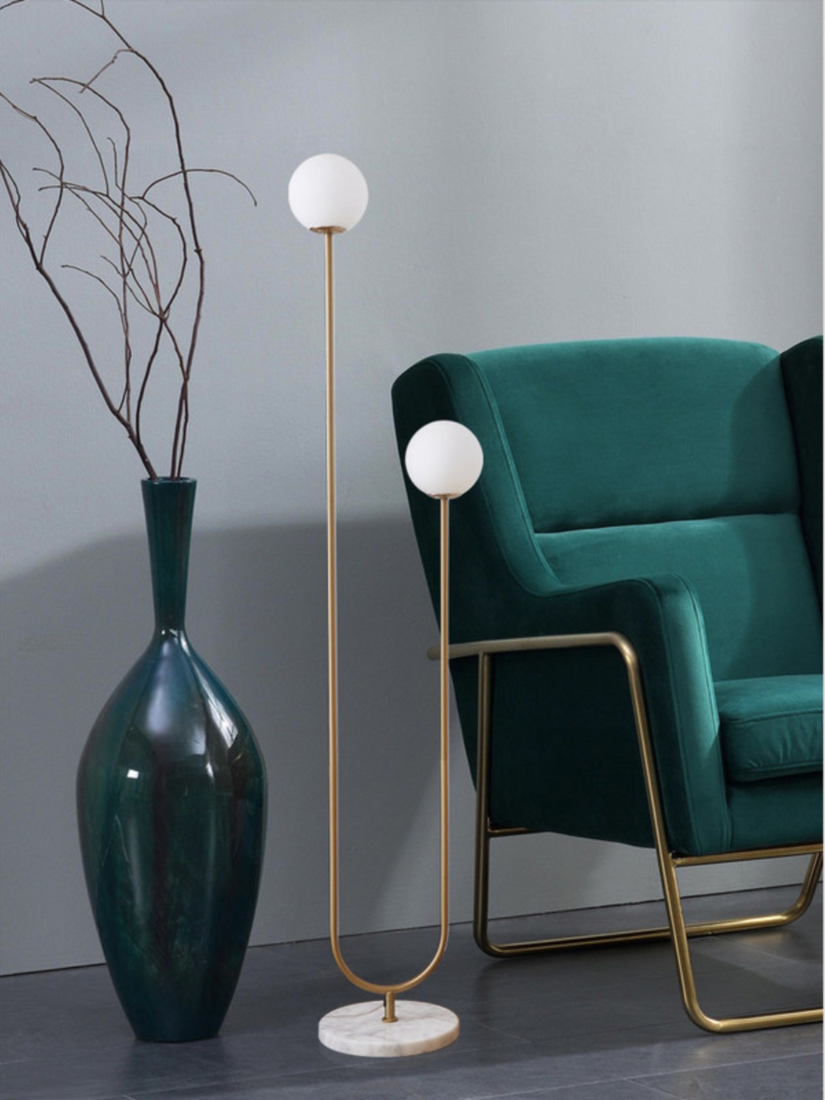 北歐輕奢落地燈玻璃圓球金色設計簡約風格臥室客廳適用