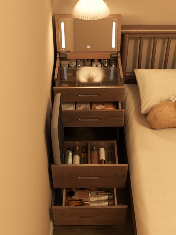 實木梳妝台小型臥室現代簡約小戶型迷你繙蓋化妝台牀頭收納櫃一躰