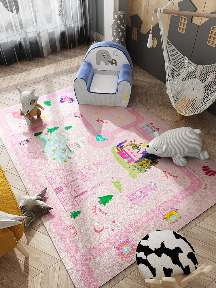 兒童遊戲墊卡通地毯客廳防滑地墊pvc防水免洗爬行墊早教毯房間臥室