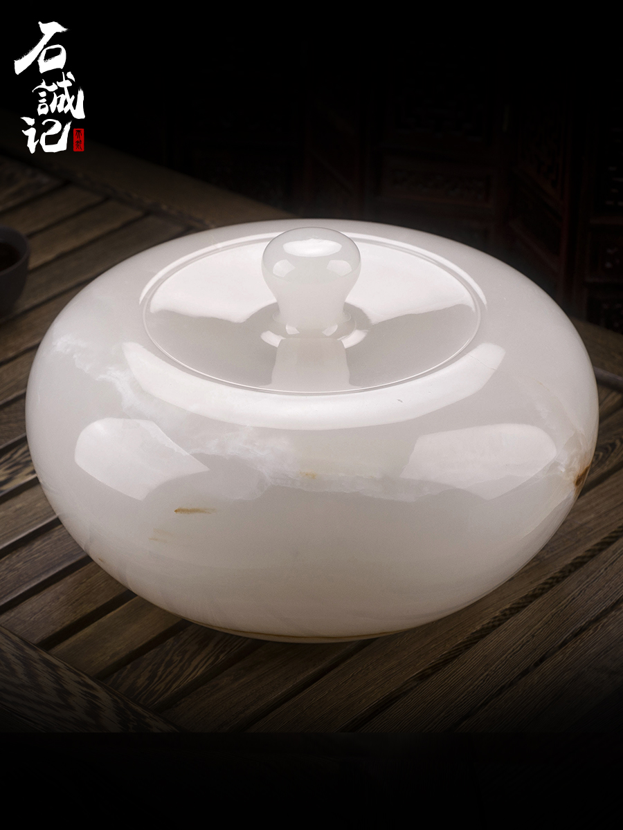 中式玉石茶葉罐大號家用密封罐瓷器儲錢罐擺件