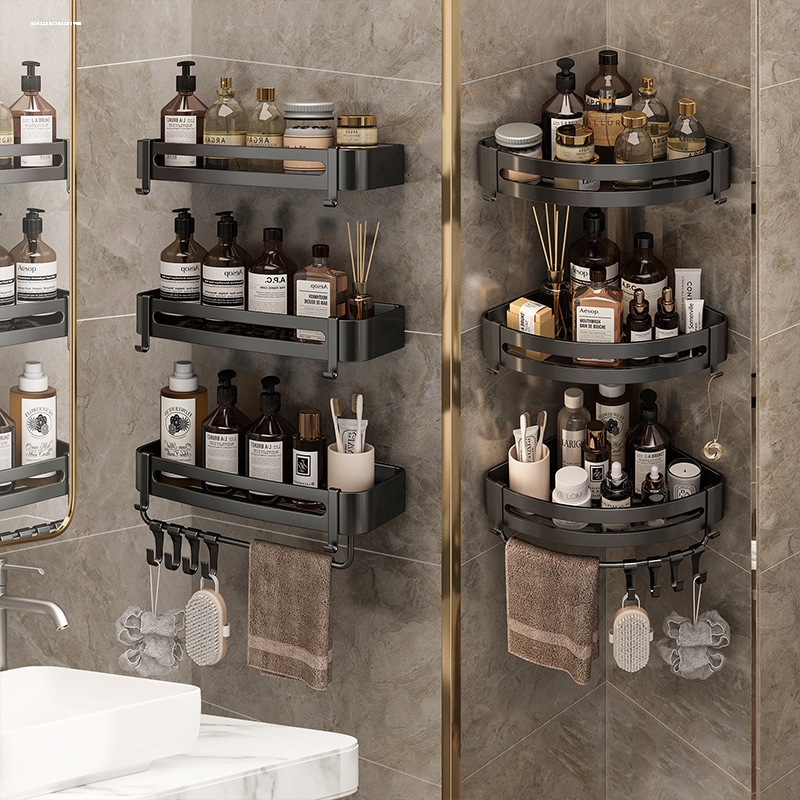 浴室壁掛式置物架無痕貼設計簡約風格多色多層可選適用浴室收納