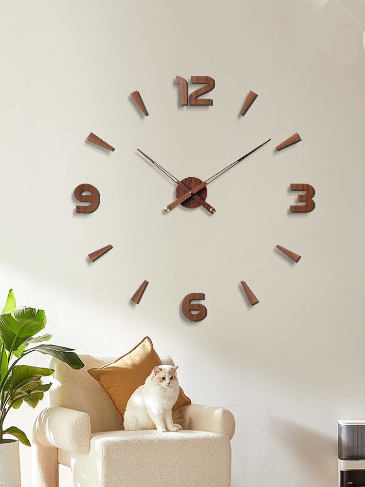 簡約胡桃木數字時鐘 復古客廳掛鐘 木質牆貼壁鐘 靜音鐘錶 (7.2折)