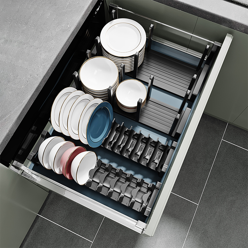 北歐風格鋁製抽屜碗盤架風乾收納餐具置物分類免打孔安裝