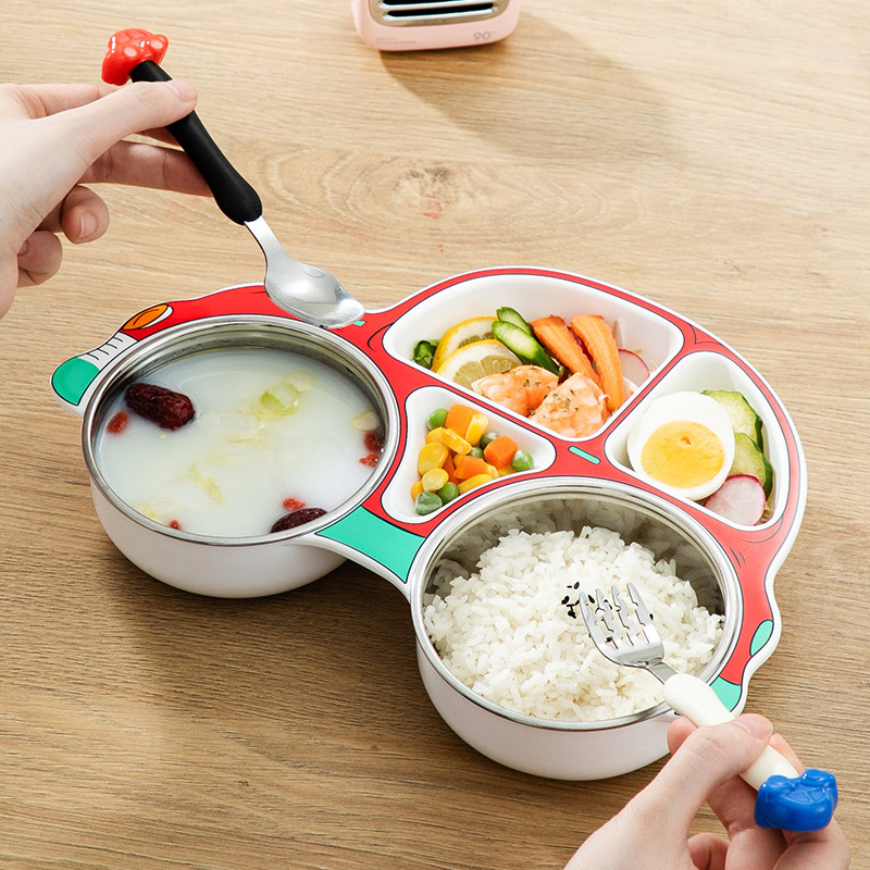 分隔餐盤 寶寶304不鏽鋼兒童餐具 可愛家用卡通水果盤子碗