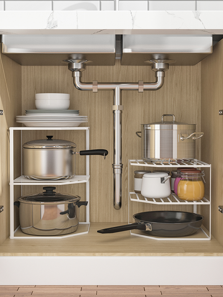 簡約北歐風金屬多層角架 置物架 廚房置物架 櫥櫃分層收納置物架