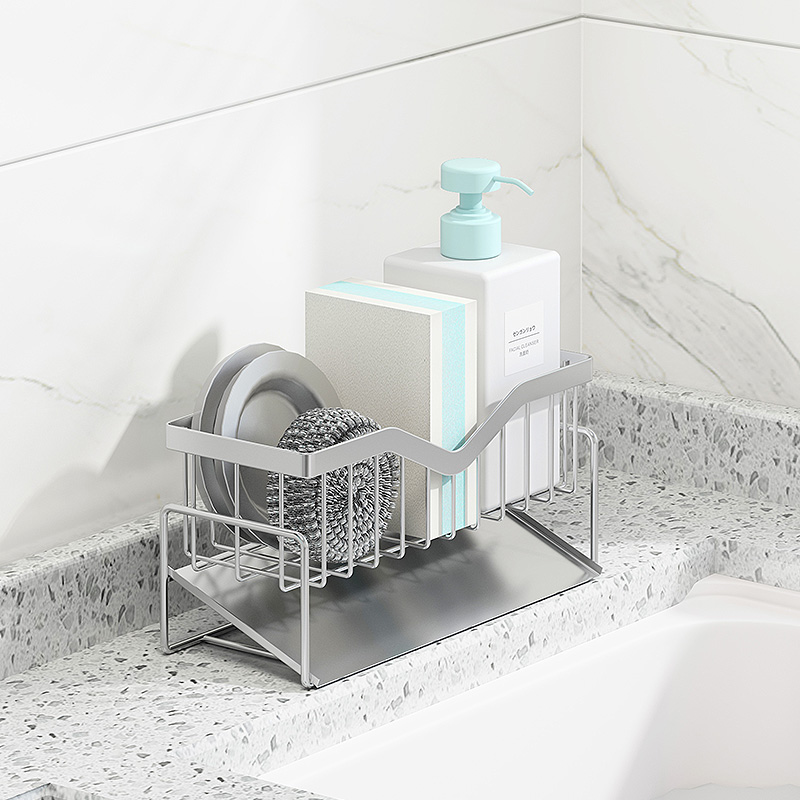 304不鏽鋼北歐風格水槽瀝水置物架廚房檯面抹布洗潔精收納架
