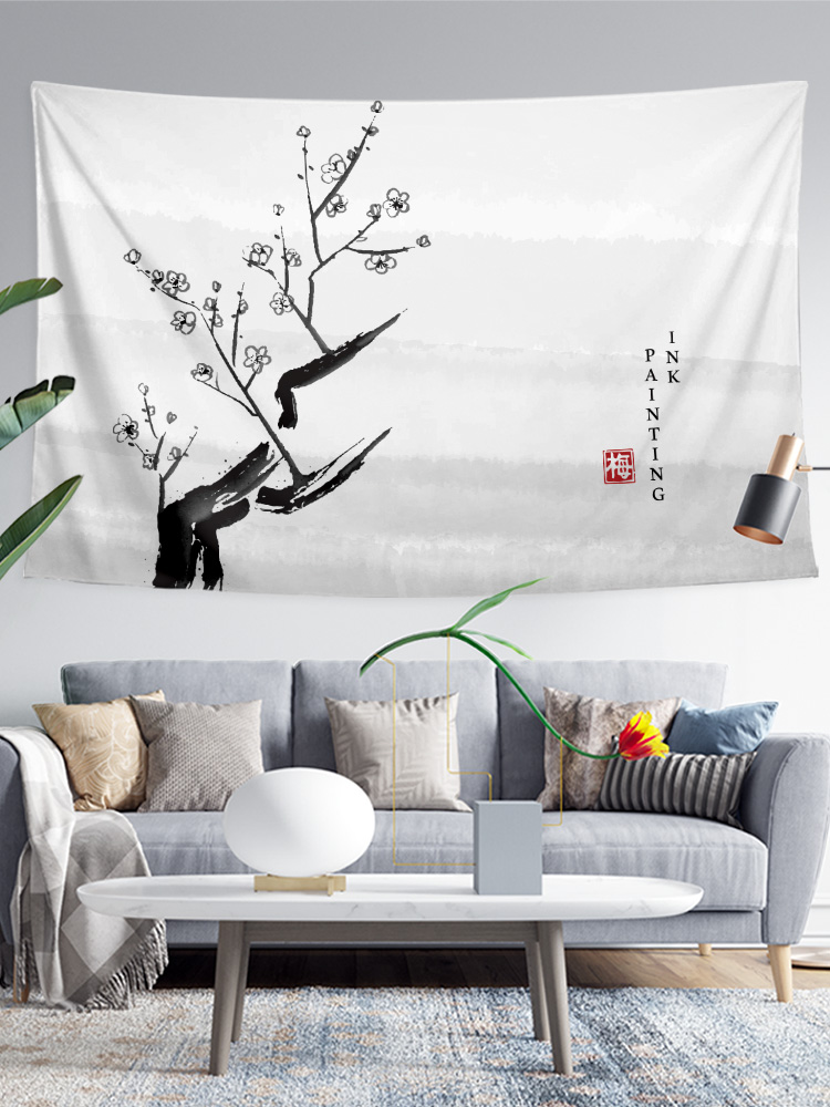中國風水墨水彩花朵插畫 中式裝修大氣裝飾背景牆布 壁毯掛布掛毯簾 100款式任選 (8.3折)