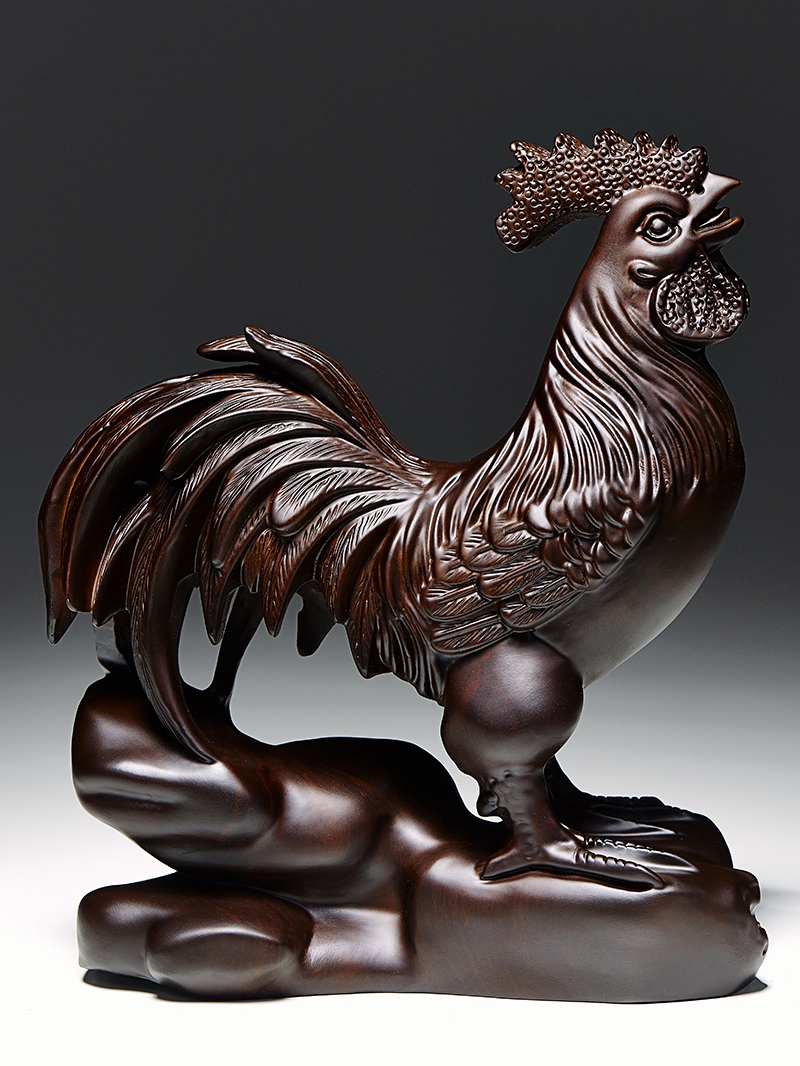 黑檀木雕雞擺件精細雕刻栩栩如生適合客廳玄關裝飾送禮佳品