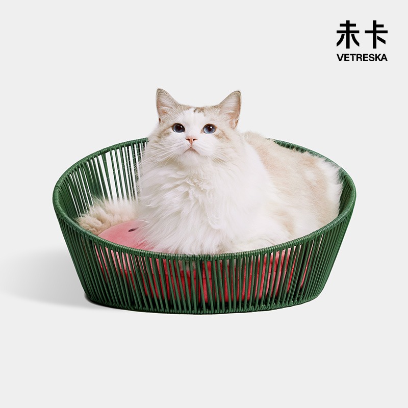 清涼舒適的西瓜樂樂藤窩藤編材質夏季貓咪最愛