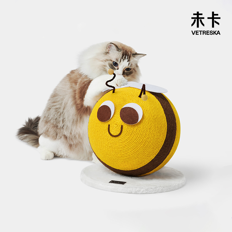 蜜蜂造型貓抓球 耐磨黃麻繩 寵物貓玩具逗貓玩具球 (8.3折)