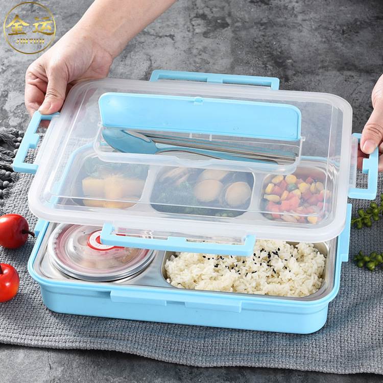 學生便當盒套裝質感塑料款式繽紛容量大配餐具分格設計適用食堂用餐