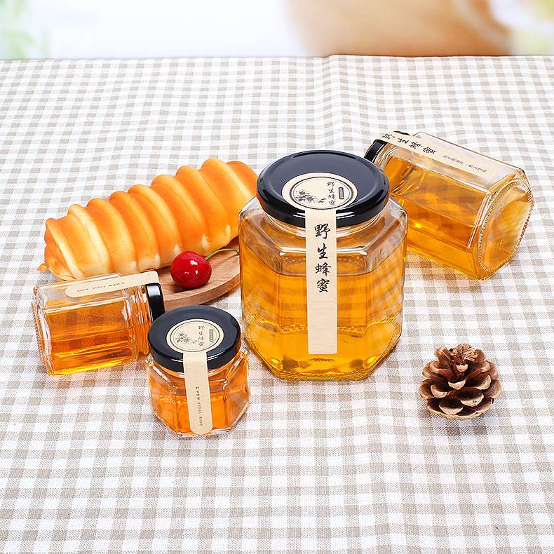 清新風格六角玻璃密封罐罐頭 燕窩分裝醃製食品儲物罐 帶蓋蜂蜜罐
