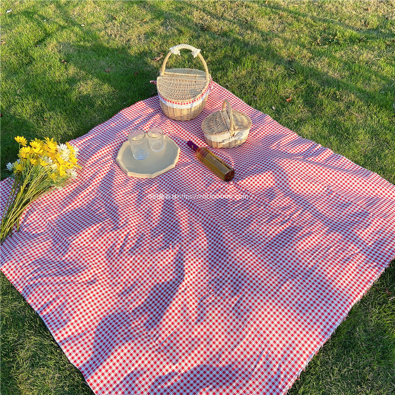 紅色格子野餐布 野餐桌布 地攤布 棉麻材質 ins風拍照茶几布 野餐墊