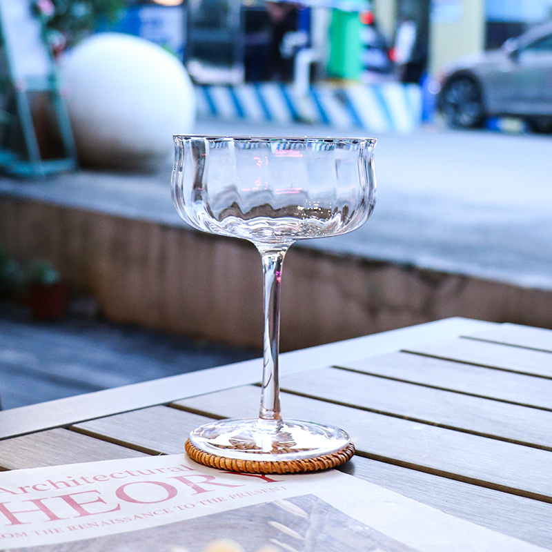 北歐風豎條紋冰淇淋杯透明玻璃酸奶布丁杯ins風咖啡杯290ml容量