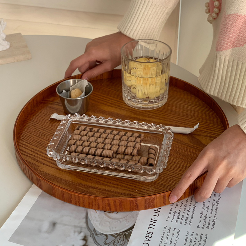 日式木質託盤 圓形木託盤 簡約風格 咖啡廳點心甜點盤