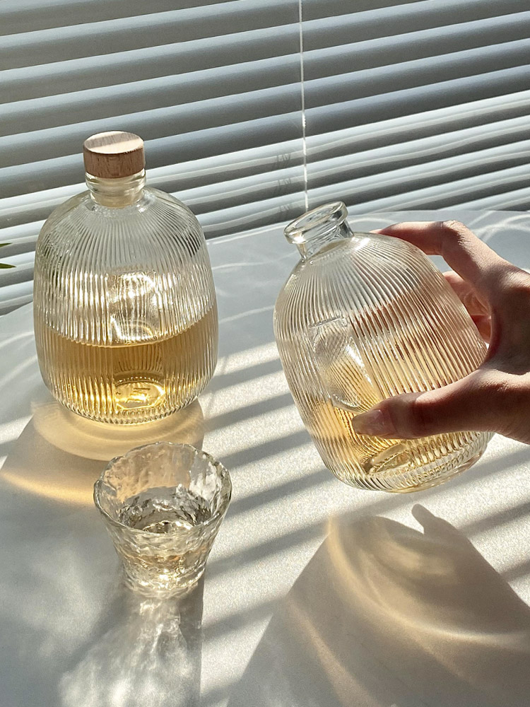 時尚復古 條紋冷萃玻璃壺 透明密封瓶 商用咖啡瓶