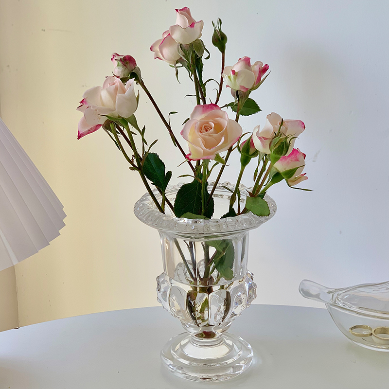 歐式繙邊玻璃水晶花瓶ins風房間桌麪裝飾法式複古家居台麪小擺件