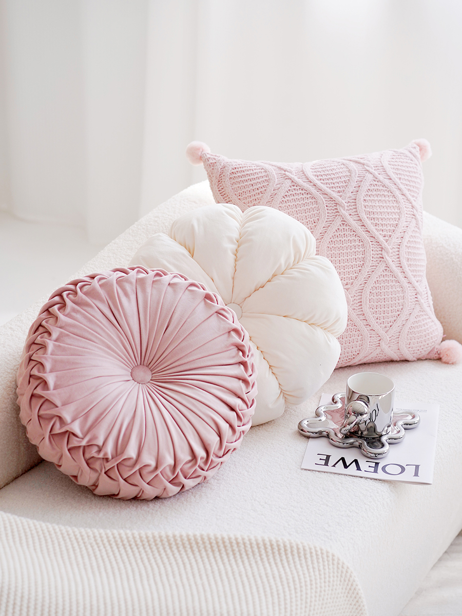 少女夢幻風格 粉色可愛圓形小靠墊 午睡沙發客廳床頭抱枕 (4.4折)