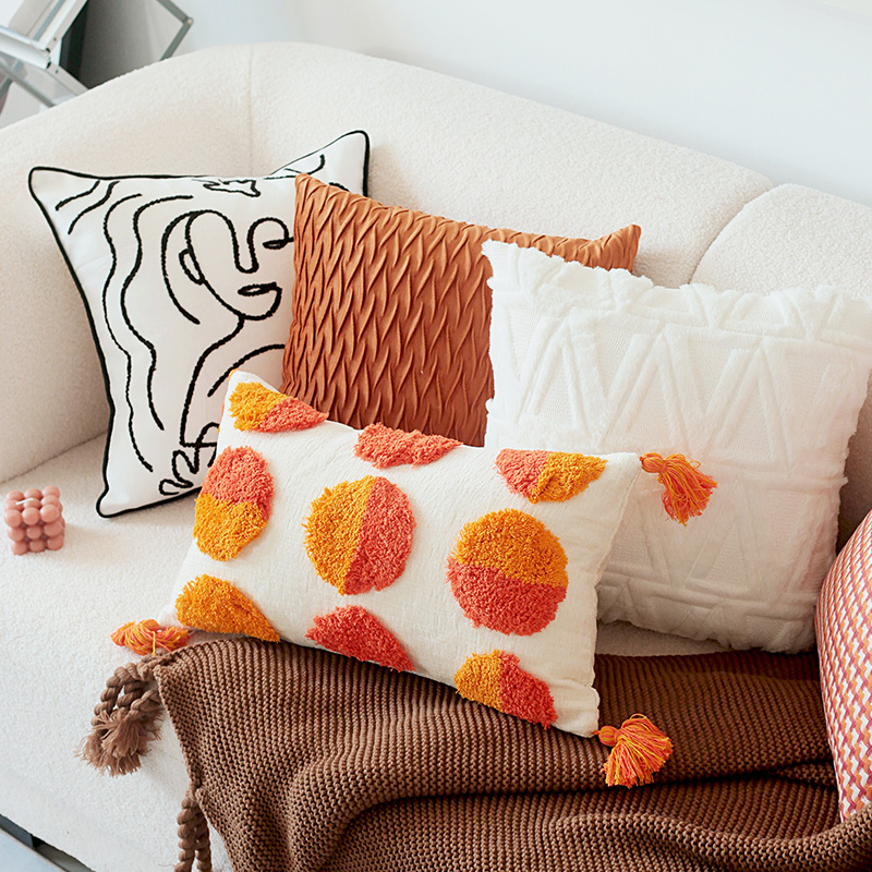 橘色簡約幾何圖案風格沙發客廳靠墊抱枕 (5.4折)