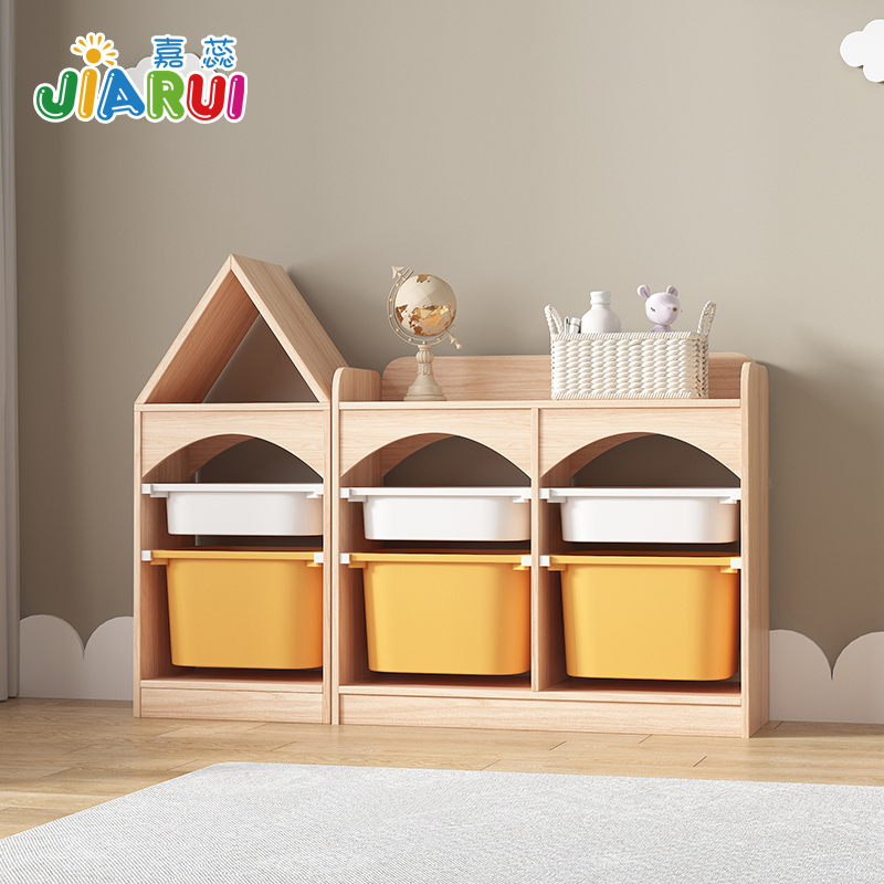 兒童房間實木多層收納架可愛小房子造型寶寶繪本架幼兒園置物整理箱書架家用