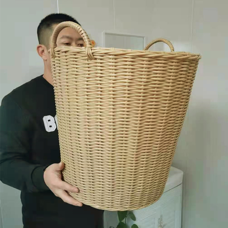 日式塑料米色髒衣籃洗衣簍仿藤編大號筐輕奢家用收納筐籃子