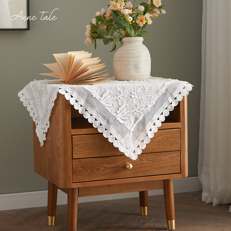 蕾絲布藝床頭櫃桌布 歐式美式風格 家用臥室防塵蓋布罩