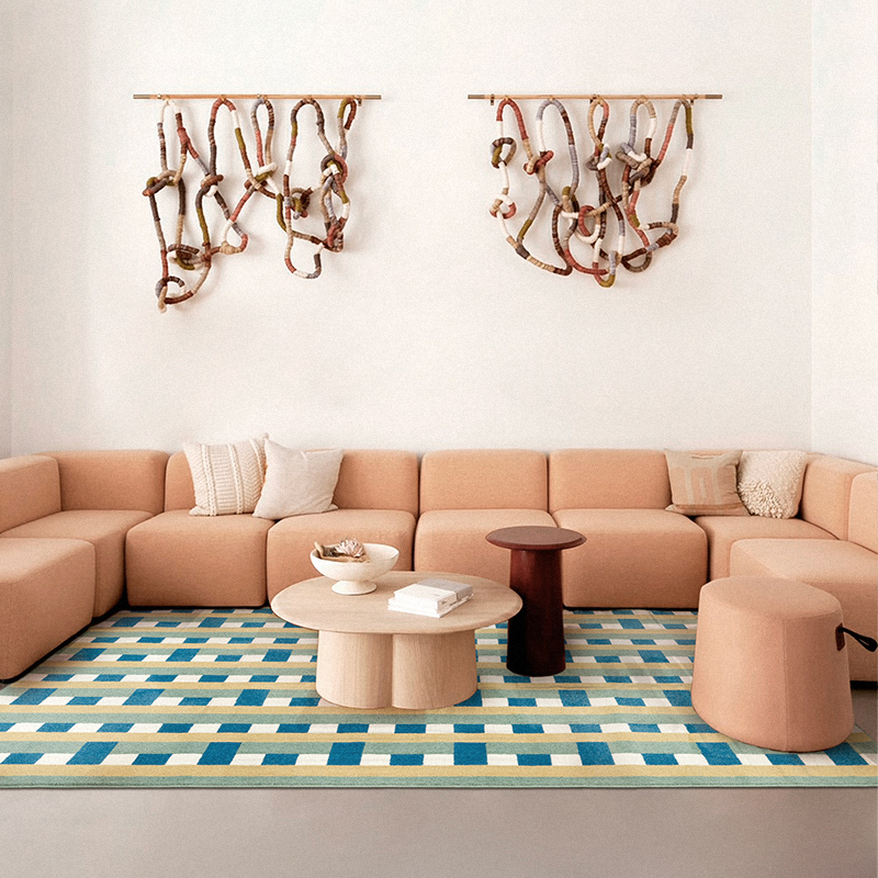 美式複古客厛地毯摩洛哥高級感房間進門墊子臥室地墊牀邊毯棋磐格