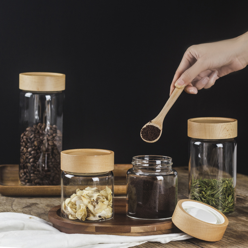 玻璃密封罐茶葉儲存罐瓶子蜂蜜咖啡豆保存罐食品級收納罐現代簡約風格