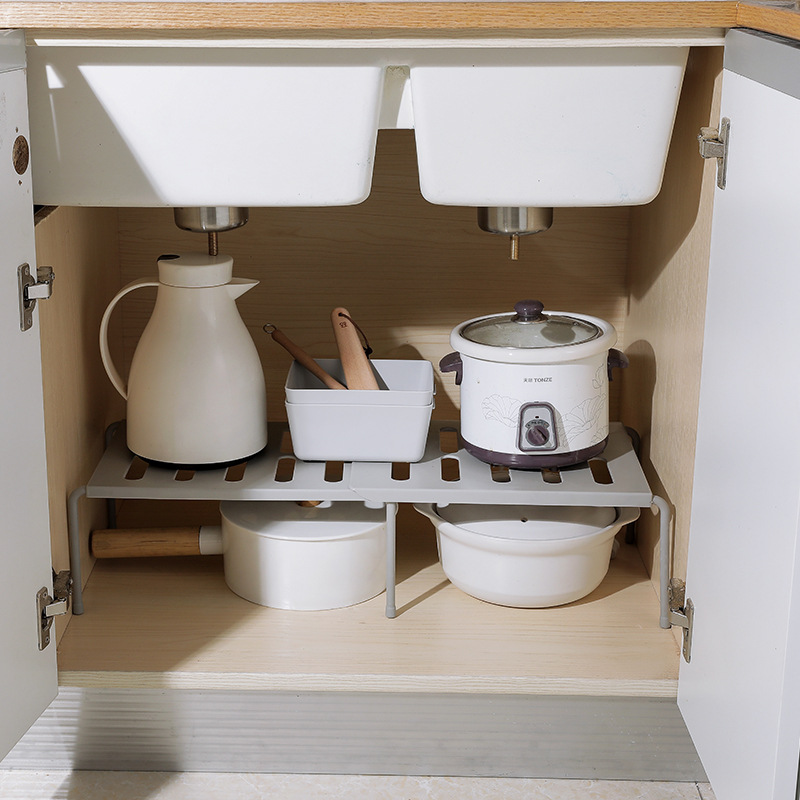 伸縮可調日系風格水槽收納架 1層置物架 廚房客廳宿舍收納