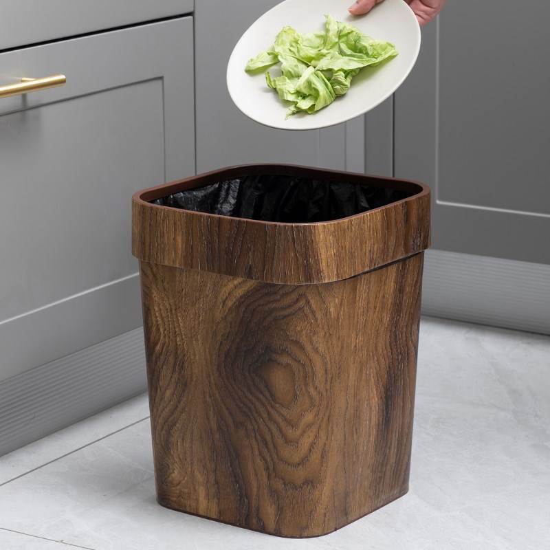 復古風木紋垃圾桶 家用客廳廚房衛生間用塑料無蓋大號 (5.9折)