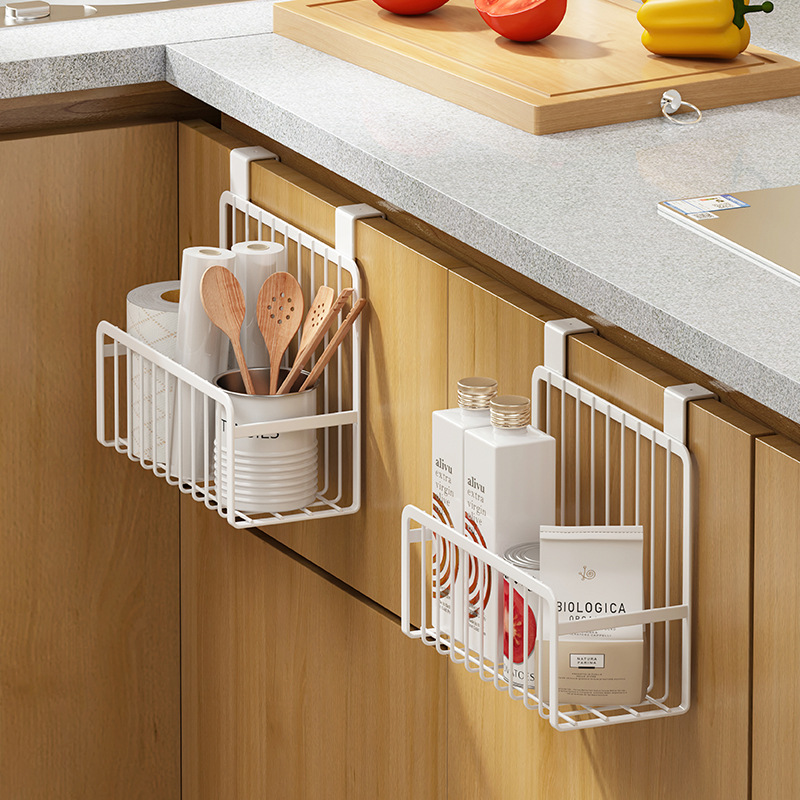 廚房櫃掛門置物架 免打孔分類儲物盒保鮮膜調味料收納掛籃 (4.9折)