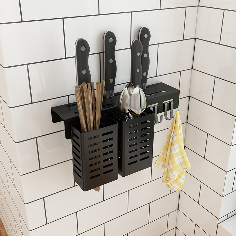 不鏽鋼刀架廚房用品刀具收納壁掛式筷籠一體免打孔