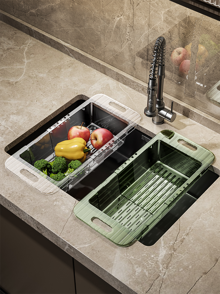 伸縮瀝水架實用廚房收納神器透明透綠兩色可選