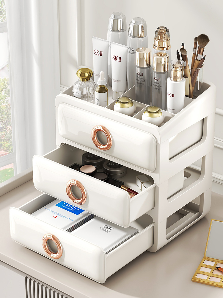 桌麪化妝品收納盒梳妝台口紅護膚品麪膜置物架多層抽屜式儲物盒子