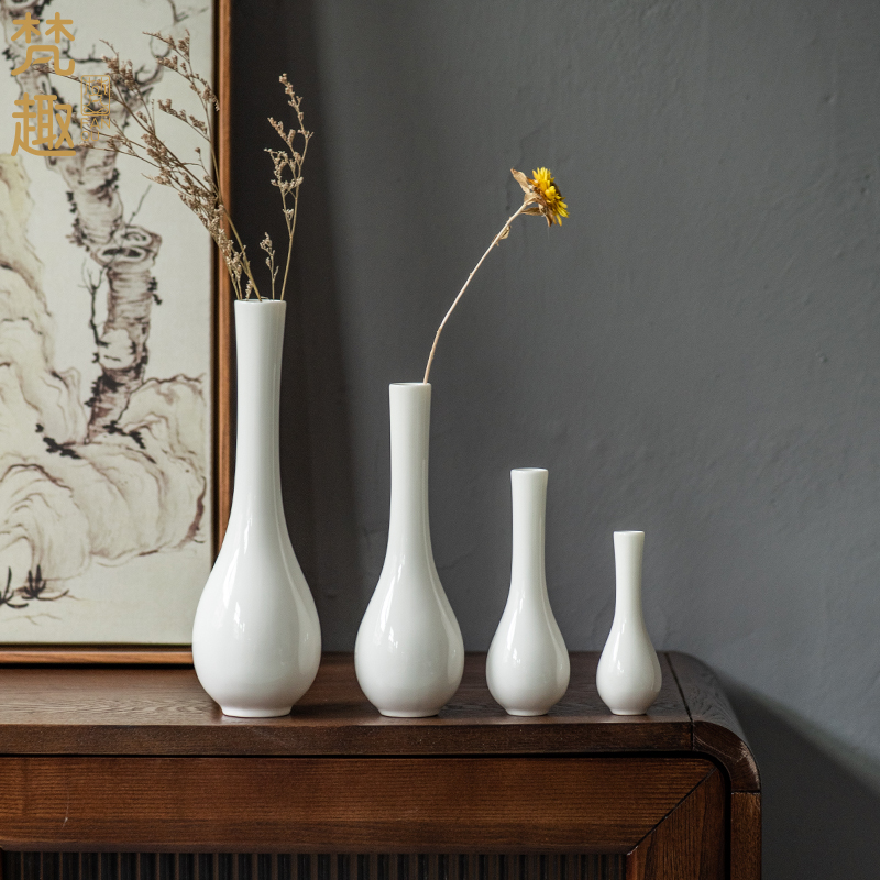 新中式陶瓷玉淨瓶擺件居家客廳餐廳禪意裝飾白色花插花器供佛小花瓶
