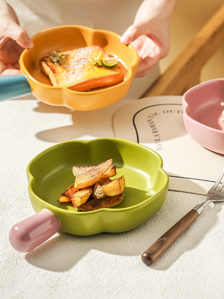 韓式風格瓷質烤盤碗 輕奢高質感水果盤碗 焗烤碗早餐盤子 8英寸