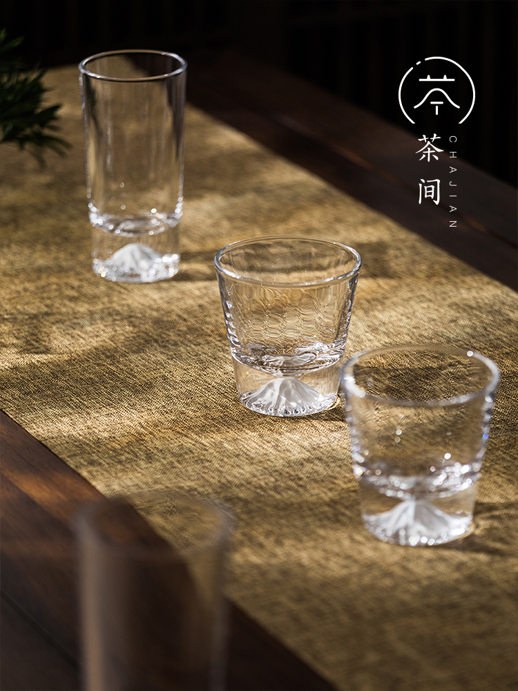 日式富士山玻璃杯250ml矮款280ml高款可選耐熱磨砂家用咖啡水杯茶杯威士忌酒杯 (8.3折)