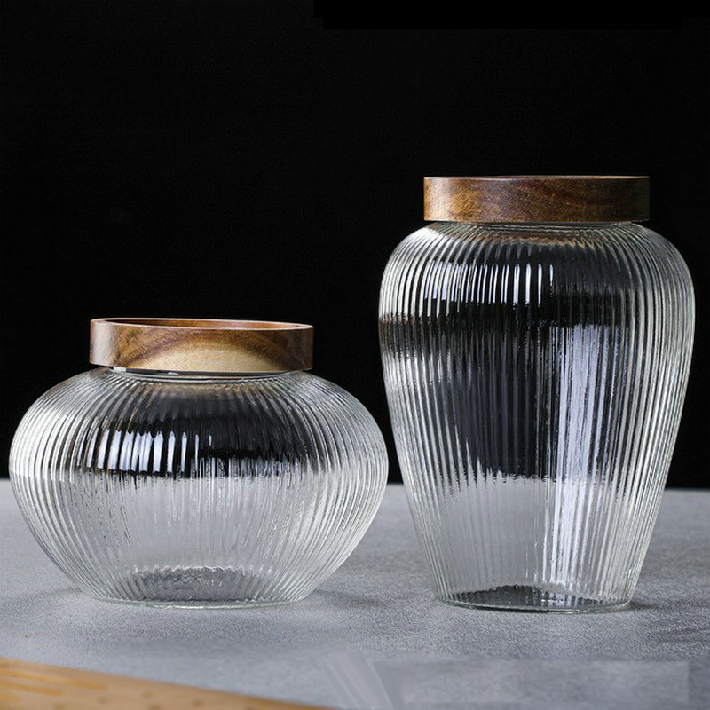 日式復古風玻璃茶葉罐相思木蓋密封罐儲物罐糖罐零食罐可商用