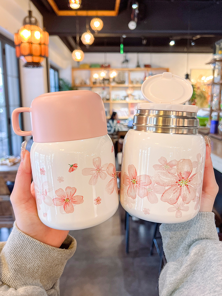 日式風格燜燒杯 女生辦公室帶勺蓋子 喝水帶早餐悶米飯粥湯上班保溫杯 (5.7折)