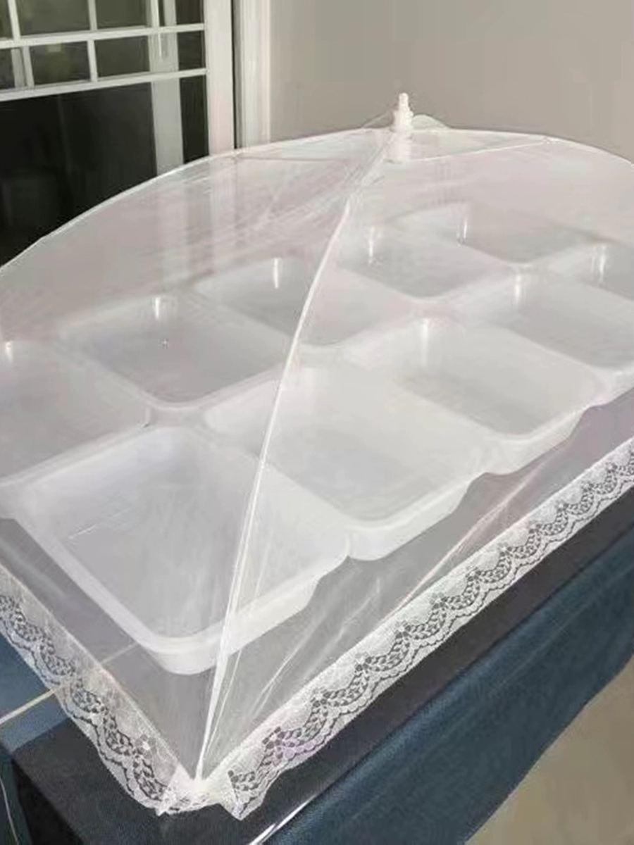 超大號白色長方形防蒼蠅菜罩摺疊網紗食物罩防蚊餐桌罩家用飯菜蓋 (1折)