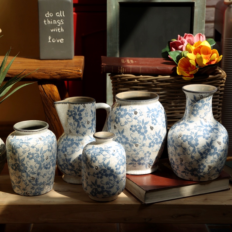 創意復古風美式陶瓷擺件 客廳玄關裝飾藝術花瓶